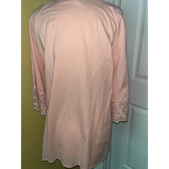 Womens Tunic Pink Lace Trim Smocked Front Button-Down Blouse Size 16 EC 46" Bust - Picture 5 of 6